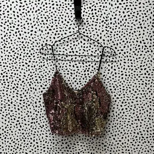 TopShop Pink Gold Flip Sequins V Neck Crop Cami Top 6 thumbnail 2