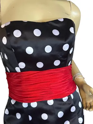 Sherri Hill Black W/White Polka Dots And Over-Sized Red Sash Mini Dress (6) thumbnail 7