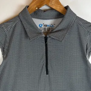 IBKUL Womens Black White Gingham Sleeveless 1/4 Zip Golf Polo Top Size M UPF50 thumbnail 6