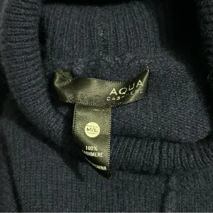 Aqua Cashmere Turtleneck Asymmetrical Sweater Navy M/L Minimal Timeless Classic thumbnail 8