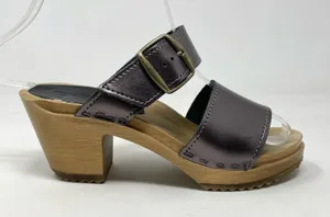 Sven Originals 2 Strap Buckle Wood Swedish Wooden Sandals Clogs Pewter 35 5 thumbnail 1