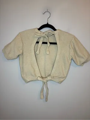 Rue Stiic L Cream Cotton Knit Open Back Tie Back Cropped Top thumbnail 4