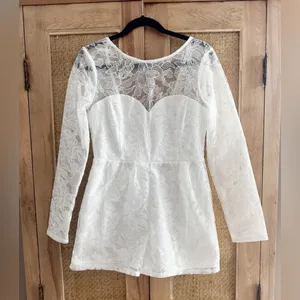 Lulus My Clarity Ivory Mesh Floral Embroidered Romper Bridal Size Medium Lace thumbnail 4