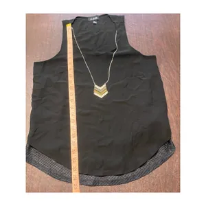 A. Byer Y2K Going Out Top Sheer Black Chiffon Layered Tunic Tank w Necklace Sz L thumbnail 6