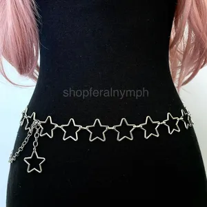 Silver Y2K Open Star Link Cutout Waist Chain Belt, Fits 21-38 Inches, X7GA1415 thumbnail 2