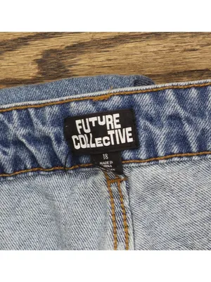 NEW Future Collective Womens Mid-Rise Studded Barrel Leg Jeans Blue Denim 18 thumbnail 5