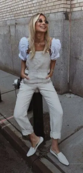 WeWoreWhat Basic Overalls Jumpsuit Off White Linen Classic Blogger Favourite‎ thumbnail 1