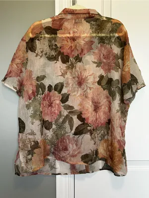 J.B.S. Sheer Floral Button-Down Shirt in Peach, Pink and Green thumbnail 6