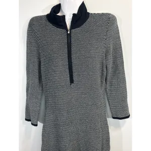 Lauren Ralph Lauren Knit Dress Black White Geometric Pattern 3/4 Sleeves‎ Medium thumbnail 2