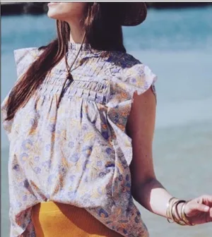 Love the Label Josepha Smocked Floral Blouse in Lavender thumbnail 1