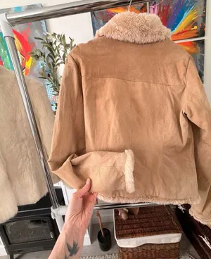 Y2K Penny Lane Genuine Suede Leather Faux Fur Trim Fall Bohemian Jacket Size L thumbnail 12