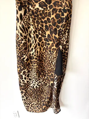 Meshki Leopard Cheetah Print Midi Slip Dress Cowl Neck Party Event Cocktail thumbnail 3
