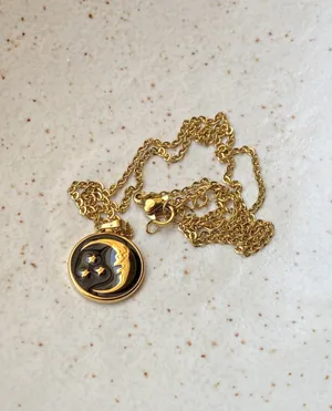 Handmade gold tone stainless steel & black enamel celestial whimsical vintage style necklace🌟 thumbnail 4