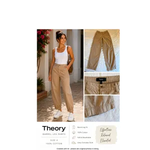 Theory Pants Womens Size 4 Tan Barrel Leg Cotton Twill Pockets High Rise Casual thumbnail 11