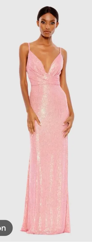 IEENA by MAC DUGGAL Sequined Draped V Neck Gown size 8 thumbnail 1