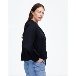 Madewell V Neck Long Sleeve Top Blouse Navy Stretch Cotton Small Minimalist NWT thumbnail 2