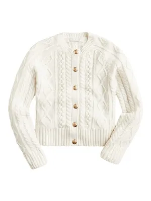 NWT J.Crew Cable-knit Cardigan Sweater in Ivory Wool Blend M thumbnail 3