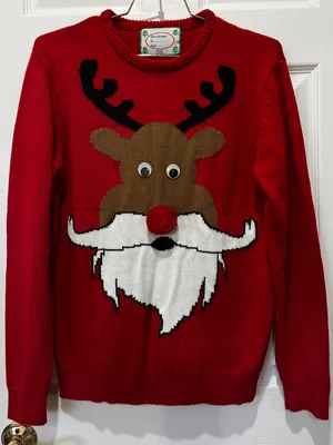 Merry Christmas Ugly Sweater Crew Size Medium Red Long Sleeve Unisex thumbnail 4