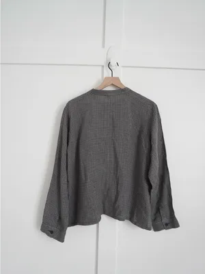 Eileen Fisher Linen Gingham Mandarin Collar Jacket thumbnail 4