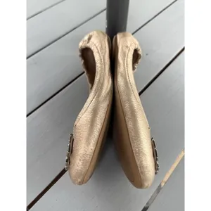 Tory Burch Melinda Ballet Flats Metallic Gold Leather Double T Logo Size 7.5 M thumbnail 7