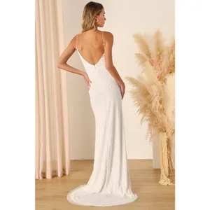 Lulus Cherished Vow White Beaded Backless Mermaid Dress Elegant Train Medium thumbnail 3