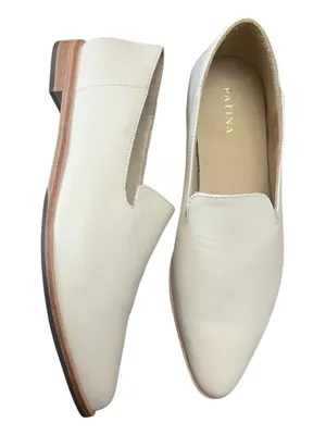 Patina Portland Leather Loafers Womens 9.5 Cream Minimalist Slip On Flats thumbnail 1