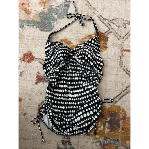 Croft & Barrow Black White Polka Dot Halter Tankini Top Ruched Swimwear Size 12 thumbnail 2