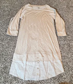 LA Relaxed Tunic Dress‎ Small Beige Tencel Organic Cotton Linen Mixed Media USA thumbnail 1