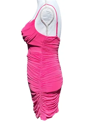 Princess Polly Calliope Hot Pink Ruched Mesh Mini Dress‎ Bodycon Strappy Size 4 thumbnail 7