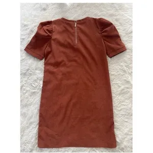 Molly Bracken XS Corduroy Shift Dress Brown Puff Sleeve Mini Retro Fall thumbnail 6