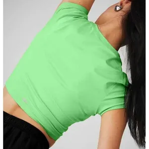 Alo Crop Finesse Short Sleeve Ultramint Neon Bright Stretchy Cropped T-Shirt Top thumbnail 5