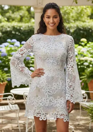 Elliatt Jacinta Lace Long Sleeve Mini Dress in Taupe Multi NWT Size S thumbnail 1