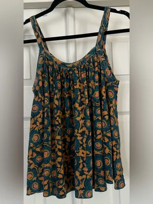 Natural Life Relaxed Button Down Tank Top Teal Dahlia Floral Boho Size S thumbnail 3