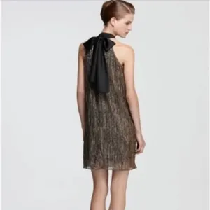 Laundry by Shelli Segal Metallic Gold Sleeveless Dress with Bow Neck Size 8 NWT thumbnail 4