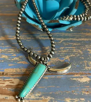 New Blue and Silver Longhorn Pendant on 18” Beaded Navajo Style Chain thumbnail 6