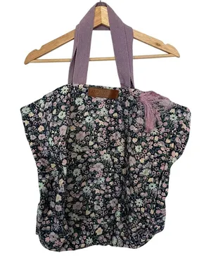 Laura Ashley purple green‎ floral tote bag large capacity cargo cotton thumbnail 1