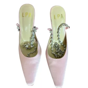 LPA Pink Satin Stiletto Heel SIZE 6.5 Pearl Rhinestone Strap Pump Party $208 NEW thumbnail 4