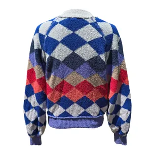 Free People Argyle Knit Sweater Blue Red Purple Diamond Pullover Small OB1255551 thumbnail 5