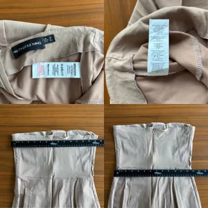 PrettyLittleThing Strapless Jumpsuit Sz 6 Tan Wide Leg Pintuck Office Workwear thumbnail 3