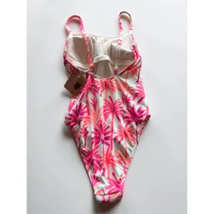 Shade & Shore Pink Palm Tree High Leg Cheeky One Piece Swimsuit‎ Small NWT thumbnail 2