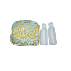 Vtg 60s Baby Blue Gold Chinoiserie Vanity Case 3pc Cosmetic Travel Bag Set thumbnail 8