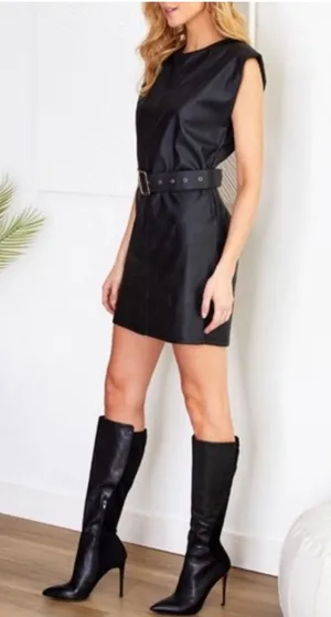 NWOT venti6 Italy Faux Leather Shoulder Pad Mini Dress size L thumbnail 1