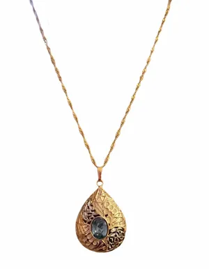 Vintage Tear Drop Necklace Gold thumbnail 2