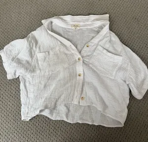 Short Sleeve Linen Button Up White Size M thumbnail 1