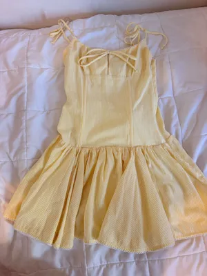 cute yellow and white striped dress thumbnail 1