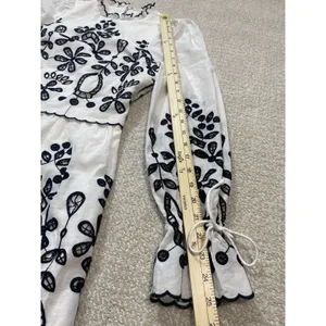 SAYLOR Ivory Mini Dress with Black Floral Embroidery Size XS 100% Cotton thumbnail 15