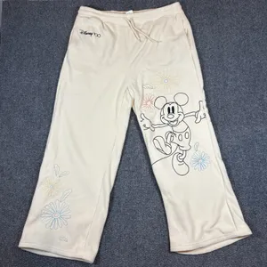 Disney 100 Sweatpants Size 2XL Mickey‎ Mouse Embroidered Lounge Wear Ivory Cream thumbnail 1