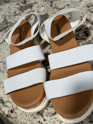 CUSHIONAIRE Women's Naomi Cork Wedge Sandal Strappy White Size 7M thumbnail 3