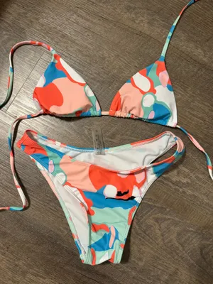 Colorful Abstract Print Triangle Bikini Multiple Size XS thumbnail 1