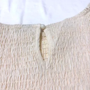 Cream Smocked Puff Sleeve Tiered Maxi Dress Cottagecore Textured Boho Medium thumbnail 7